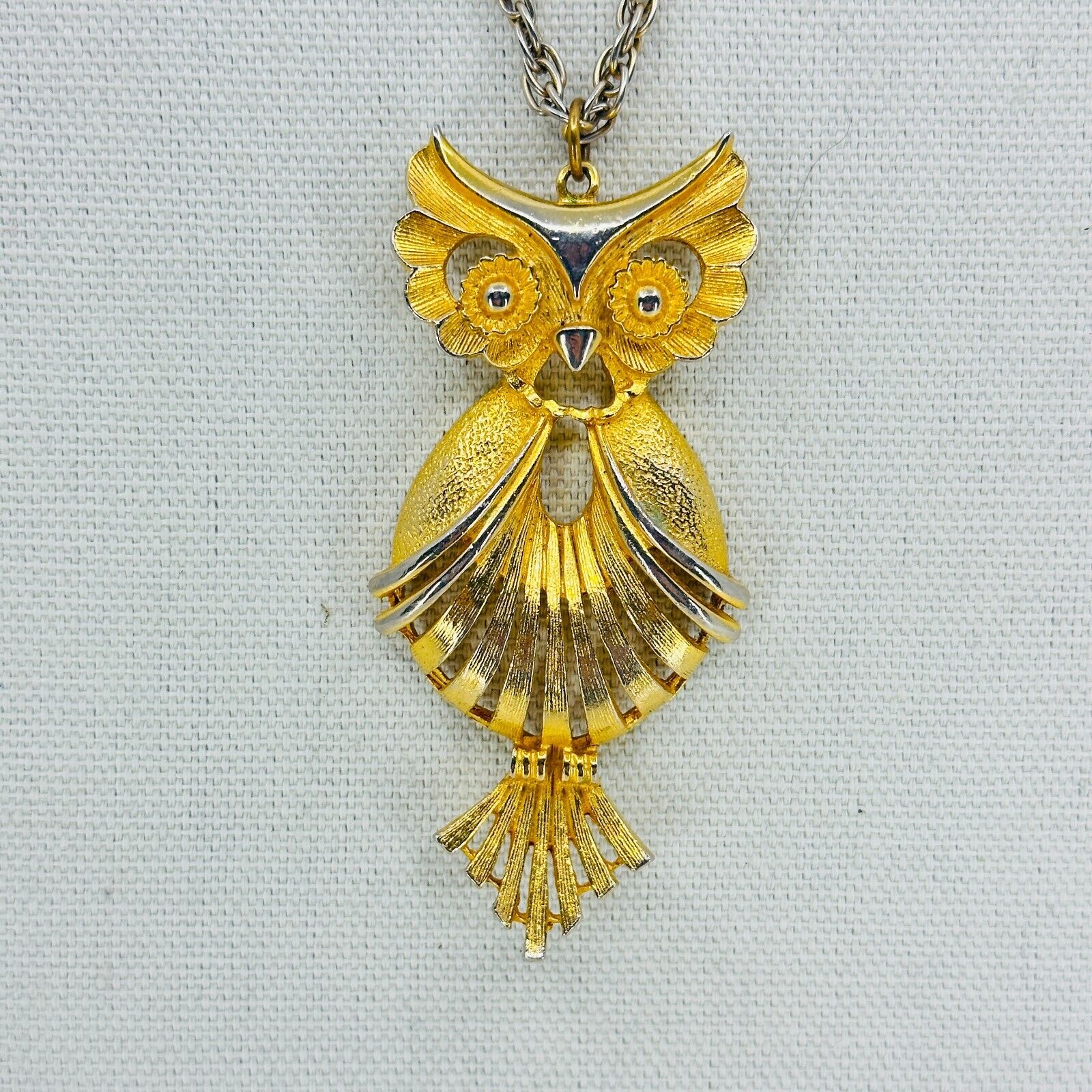 Vtg Torino Statement Necklace Owl Pendant 3